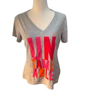 Nike Slim Fit gray orange red Tshirt size large short sleeve V neck Untameable